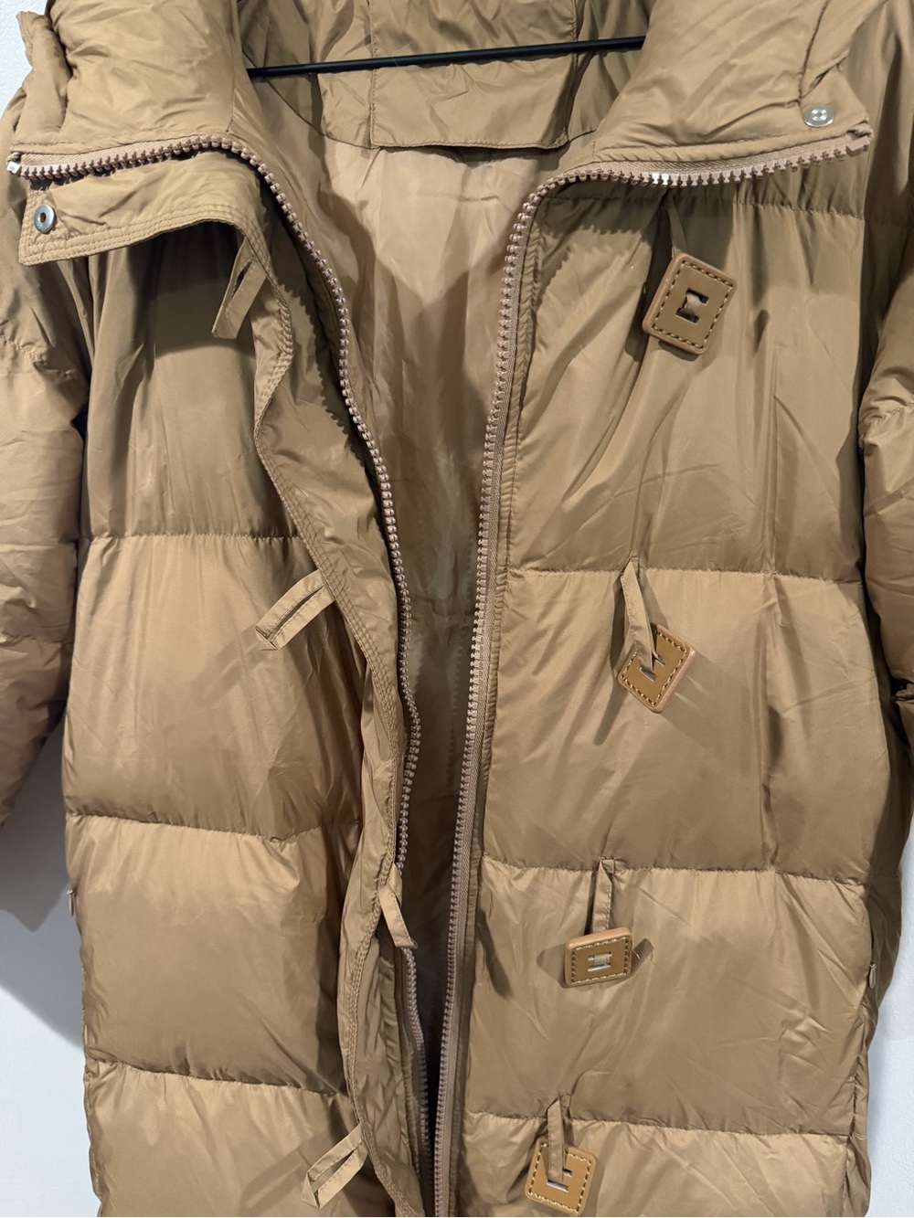 NWOT Duck Down Camel Long Hooded Puffer Coat Size - Medium - Picture 9 of 10